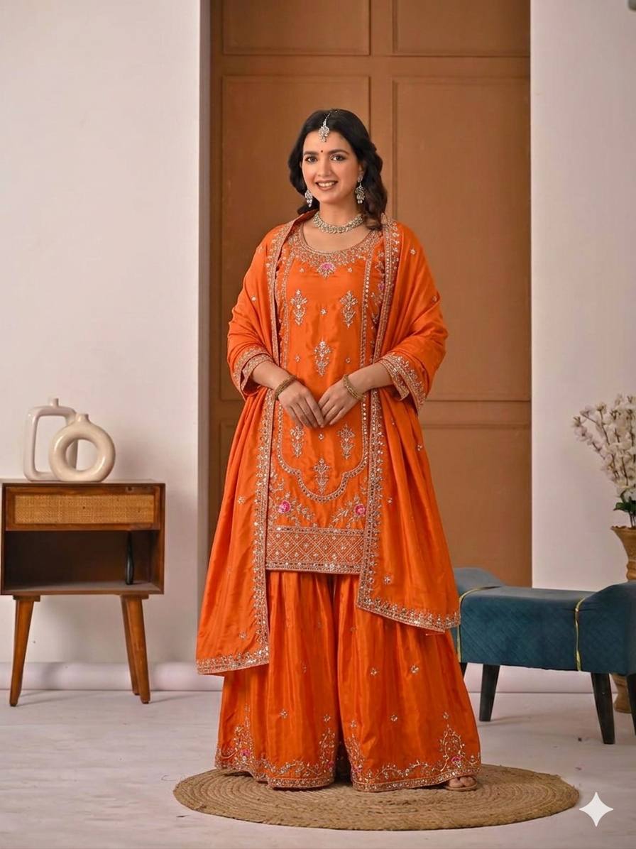Designer Natural Crepe Party Wear Sharara Set