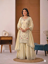 Designer Natural Crepe Party Wear Sharara Set