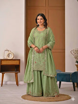 Designer Natural Crepe Party Wear Sharara Set