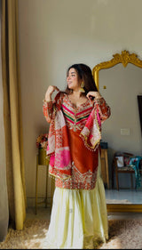 Royal Teal Kurti with Flowing Sharara & Designer Dupatta