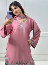 Exclusive Natural Crepe 3-Piece Set with Farshi Salwar